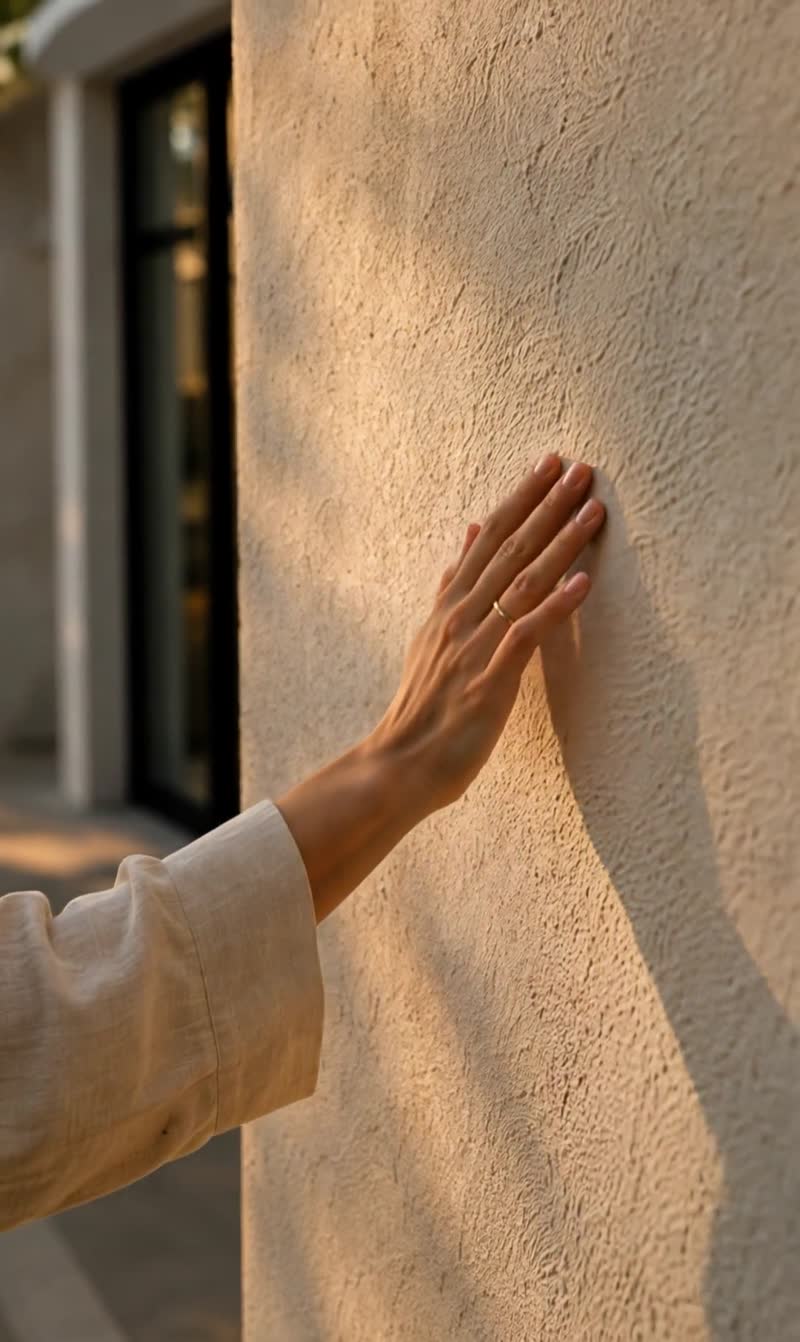 Hand against lime render